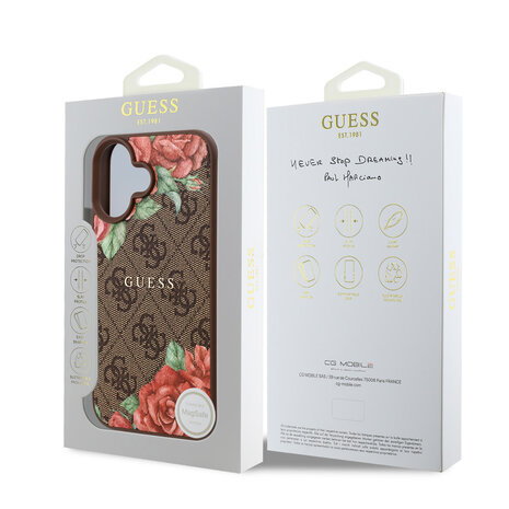 Guess Guess iPhone 16 Backcover hoesje - Magsafe - Flower Print - Bruin Guess Guess iPhone 16 Backcover hoesje - Magsafe - Flower Print - Bruin