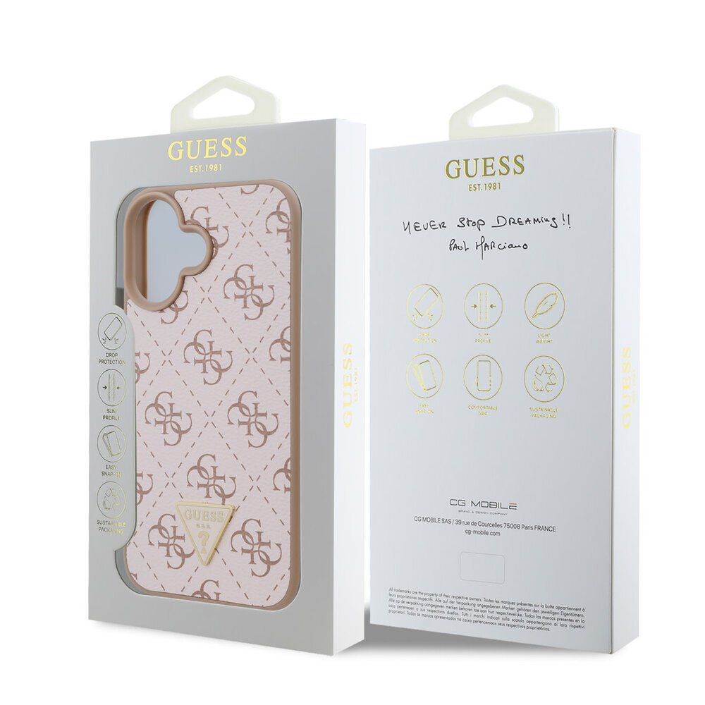 Guess Guess iPhone 16 Back cover case - 4G Background - Triangle Logo - White Guess Guess iPhone 16 Back cover case - 4G Background - Triangle Logo - White