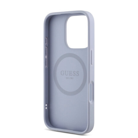 Guess Guess iPhone 16 Pro Back cover case - Magsafe - Grained - Flower Charm Strap - Purple Guess Guess iPhone 16 Pro Back cover case - Magsafe - Grained - Flower Charm Strap - Purple