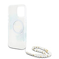 Guess Guess iPhone 16 Pro Back cover coque - Magsafe IML - Flower Wreath Design & Pearl Strap - Transparent