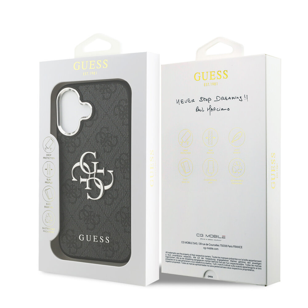Guess Guess iPhone 17 Back-Cover hul - 4G - Big Metal Logo - Silver Edge - Schwarz Guess Guess iPhone 17 Back-Cover hul - 4G - Big Metal Logo - Silver Edge - Schwarz