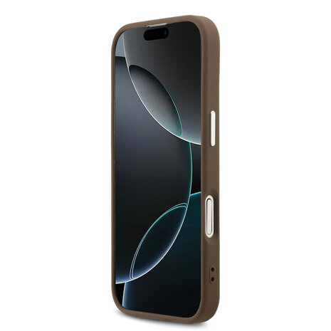 Guess Guess iPhone 17 Back-Cover hul - 4G - Big Metal Logo - Silver Edge - Braun Guess Guess iPhone 17 Back-Cover hul - 4G - Big Metal Logo - Silver Edge - Braun