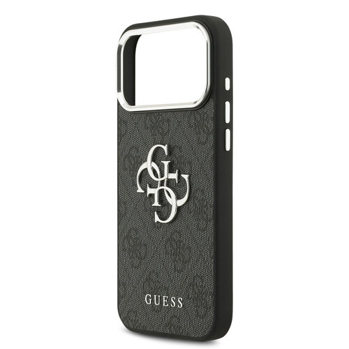 Guess Guess iPhone 17 Pro Max/iPhone 18 Pro Max Handyhülle 4G Großes Metalllogo Silberfarbener Rand - Schwarz