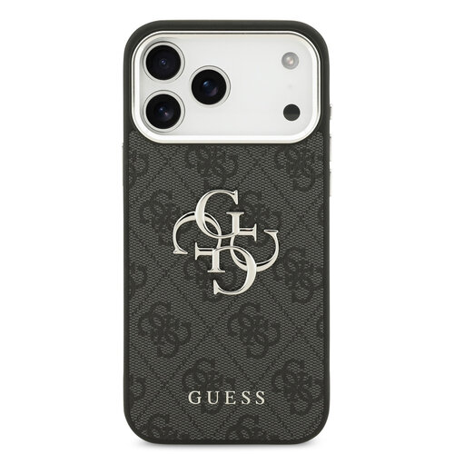 Guess Guess iPhone 17 Pro Max/iPhone 18 Pro Max Handyhülle 4G Großes Metalllogo Silberfarbener Rand - Schwarz