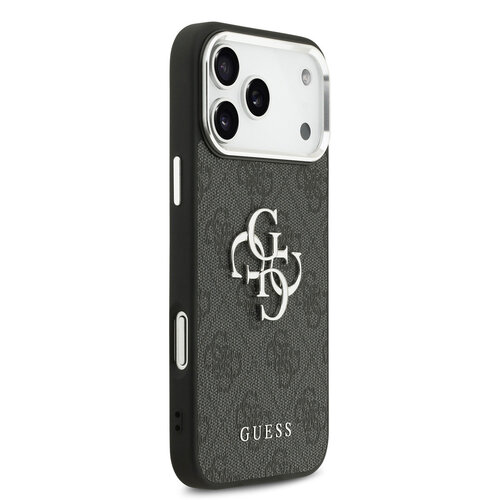 Guess Guess iPhone 17 Pro Max/iPhone 18 Pro Max Coque arrière 4G Grand logo métallique Bord argenté - Noir