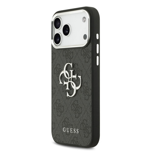 Guess Guess iPhone 17 Pro Max/iPhone 18 Pro Max Handyhülle 4G Großes Metalllogo Silberfarbener Rand - Schwarz