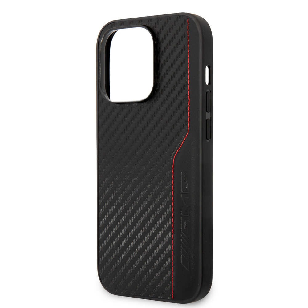 AMG AMG iPhone 14 Pro Back cover case - Carbon Effect - Leather & Red Stitching - Black AMG AMG iPhone 14 Pro Back cover case - Carbon Effect - Leather & Red Stitching - Black