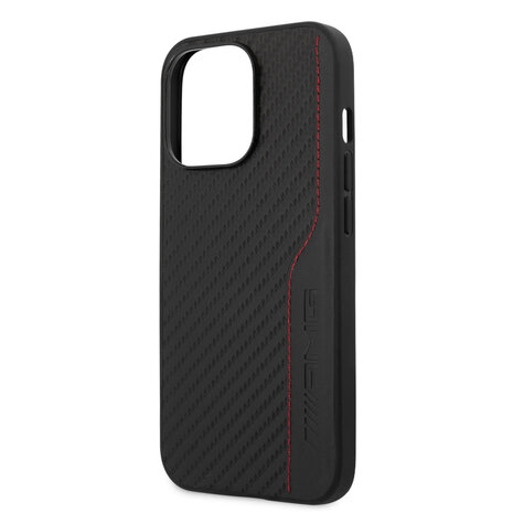 AMG AMG iPhone 13 Pro Backcover hoesje - Carbon Effect - Leather & Red Stitching - Zwart AMG AMG iPhone 13 Pro Backcover hoesje - Carbon Effect - Leather & Red Stitching - Zwart