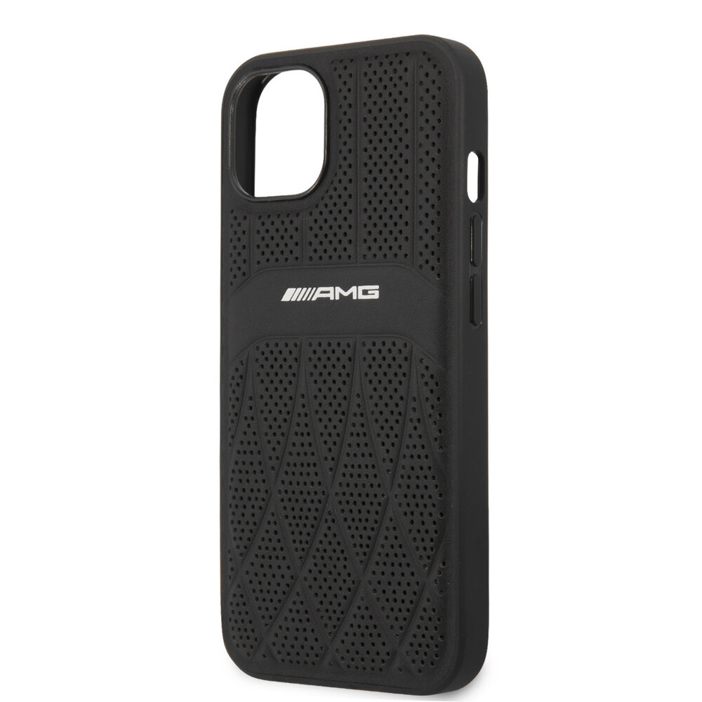 AMG AMG iPhone 13 & 14 Back cover case - Leather with Curved Lines - Black AMG AMG iPhone 13 & 14 Back cover case - Leather with Curved Lines - Black