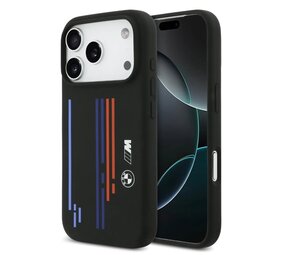BMW BMW iPhone 17 Pro Backcover hoesje - MagSafe - Liquid Silicone Case With Printed Multi-Tricolor - Zwart BMW BMW iPhone 17 Pro Backcover hoesje - MagSafe - Liquid Silicone Case With Printed Multi-Tricolor - Zwart