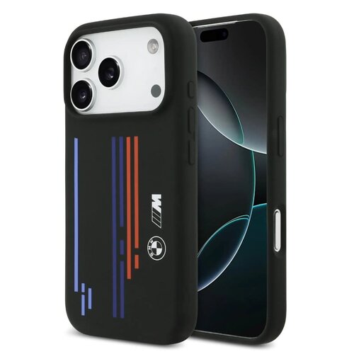 BMW BMW iPhone 17 Pro/iPhone 18 Pro Coque arrière MagSafe Silicone liquide imprimé tricolore multicolore - Noir