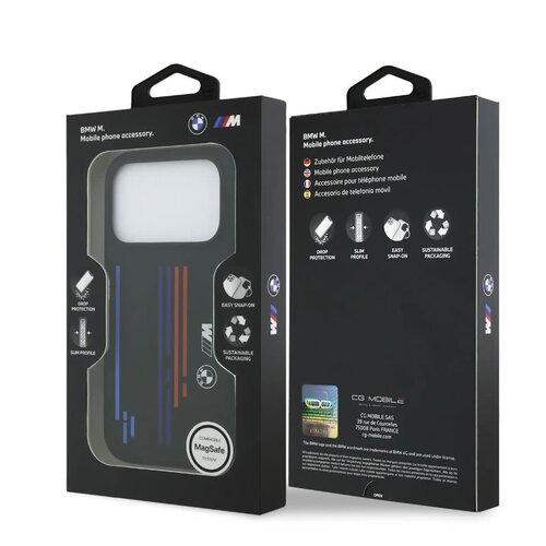 BMW BMW iPhone 17 Pro Max/iPhone 18 Pro Max Coque arrière MagSafe Silicone liquide imprimé tricolore multicolore - Noir