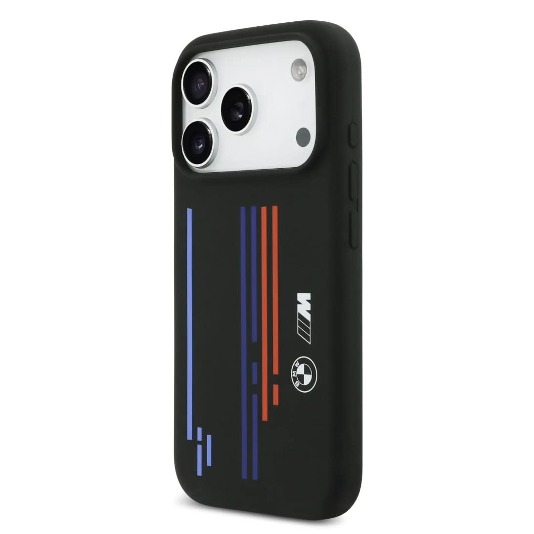 BMW BMW iPhone 17 Pro Max Backcover hoesje - MagSafe - Liquid Silicone Case With Printed Multi-Tricolor - Zwart, foto 2 van 6