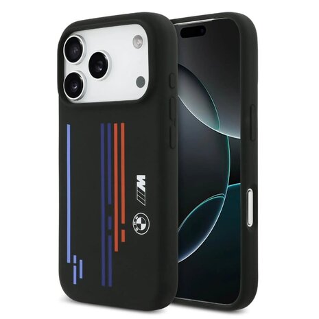 BMW BMW iPhone 17 Pro Max Backcover hoesje - MagSafe - Liquid Silicone Case With Printed Multi-Tricolor - Zwart BMW BMW iPhone 17 Pro Max Backcover hoesje - MagSafe - Liquid Silicone Case With Printed Multi-Tricolor - Zwart