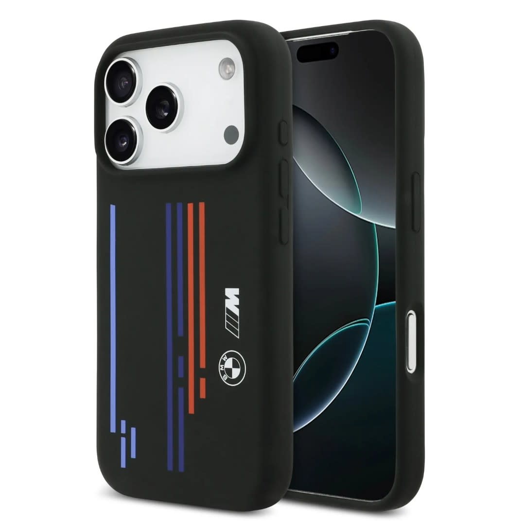BMW BMW iPhone 17 Pro Max Backcover hoesje - MagSafe - Liquid Silicone Case With Printed Multi-Tricolor - Zwart