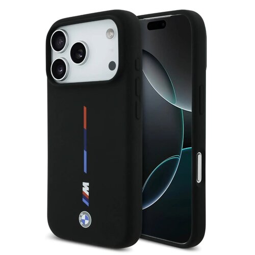 BMW BMW iPhone 17 Pro Max/iPhone 18 Pro Max Coque arrière MagSafe Silicone liquide imprimé tricolore - Noir