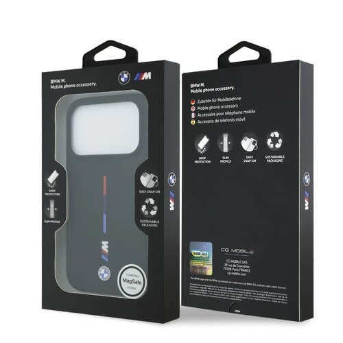 BMW BMW iPhone 17 Pro Max/iPhone 18 Pro Max Handyhülle MagSafe Flüssigsilikon Trikolore-Aufdruck - Schwarz