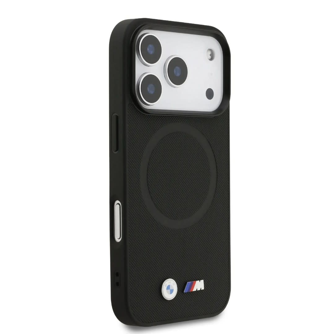 BMW BMW iPhone 17 Pro Backcover hoesje - MagSafe - Full Wrapped Leather Case With Metal Logos - Zwart, foto 4 van 6
