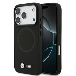 BMW iPhone 17 Pro/iPhone 18 Pro Coque arrière MagSafe Revêtement intégral en cuir logos métalliques - Noir