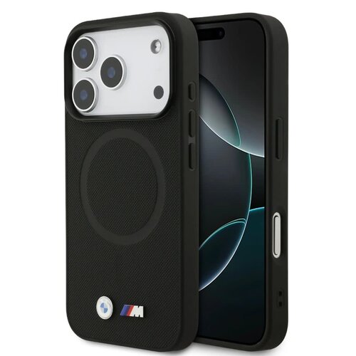 BMW BMW iPhone 17 Pro/iPhone 18 Pro Coque arrière MagSafe Revêtement intégral en cuir logos métalliques - Noir