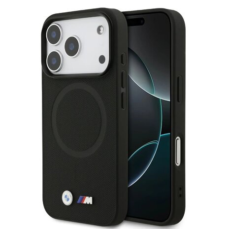 BMW BMW iPhone 17 Pro Back cover coque - MagSafe - Full Wrapped Leather Case With Metal Logos - Noir BMW BMW iPhone 17 Pro Back cover coque - MagSafe - Full Wrapped Leather Case With Metal Logos - Noir