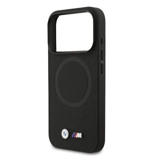 BMW BMW iPhone 17 Pro/iPhone 18 Pro Coque arrière MagSafe Revêtement intégral en cuir logos métalliques - Noir