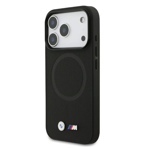 BMW BMW iPhone 17 Pro/iPhone 18 Pro Coque arrière MagSafe Revêtement intégral en cuir logos métalliques - Noir