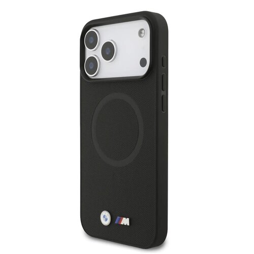 BMW BMW iPhone 17 Pro Max/iPhone 18 Pro Max Coque arrière MagSafe Revêtement intégral en cuir logos métalliques - Noir