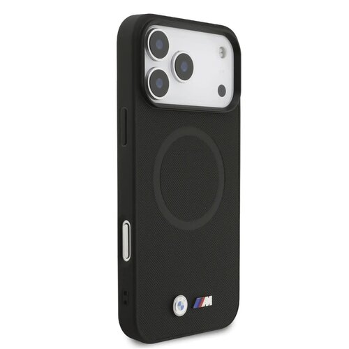 BMW BMW iPhone 17 Pro Max/iPhone 18 Pro Max Coque arrière MagSafe Revêtement intégral en cuir logos métalliques - Noir