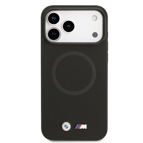 BMW BMW iPhone 17 Pro Max/iPhone 18 Pro Max Coque arrière MagSafe Revêtement intégral en cuir logos métalliques - Noir