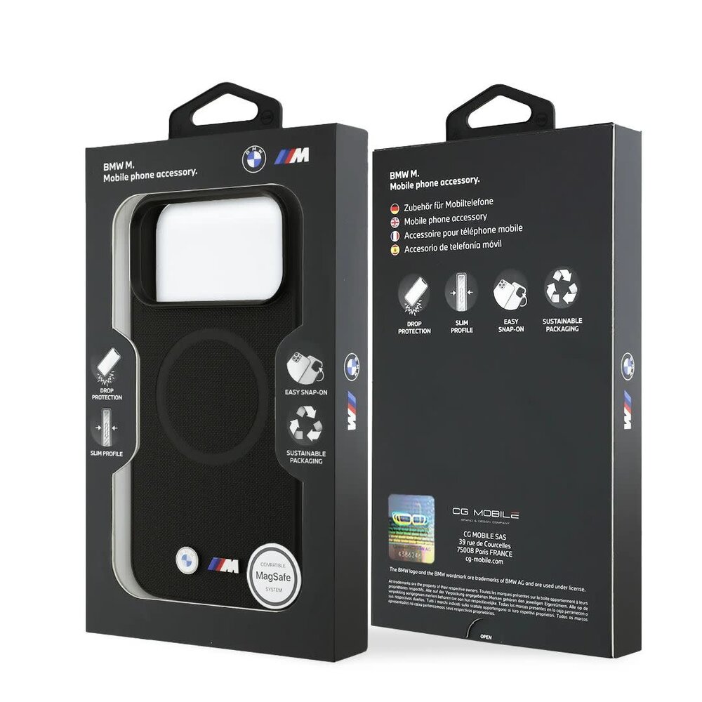 BMW BMW iPhone 17 Pro Max Back cover coque - MagSafe - Full Wrapped Leather Case With Metal Logos - Noir