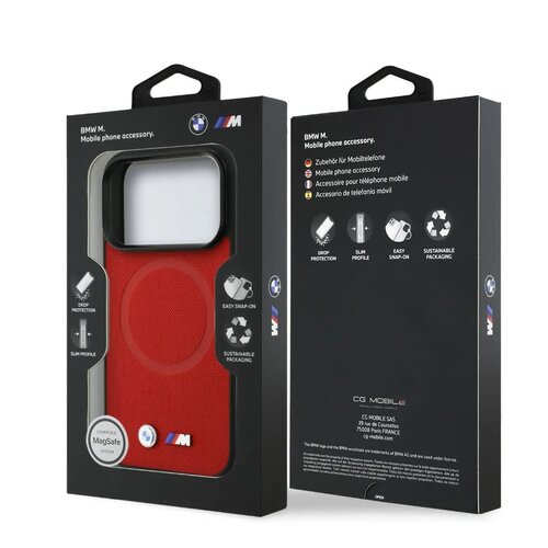 BMW BMW iPhone 17 Pro/iPhone 18 Pro Coque arrière MagSafe Revêtement intégral en cuir logos métalliques - Rouge