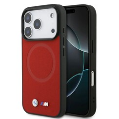 BMW iPhone 17 Pro/iPhone 18 Pro Coque arrière MagSafe Revêtement intégral en cuir logos métalliques - Rouge