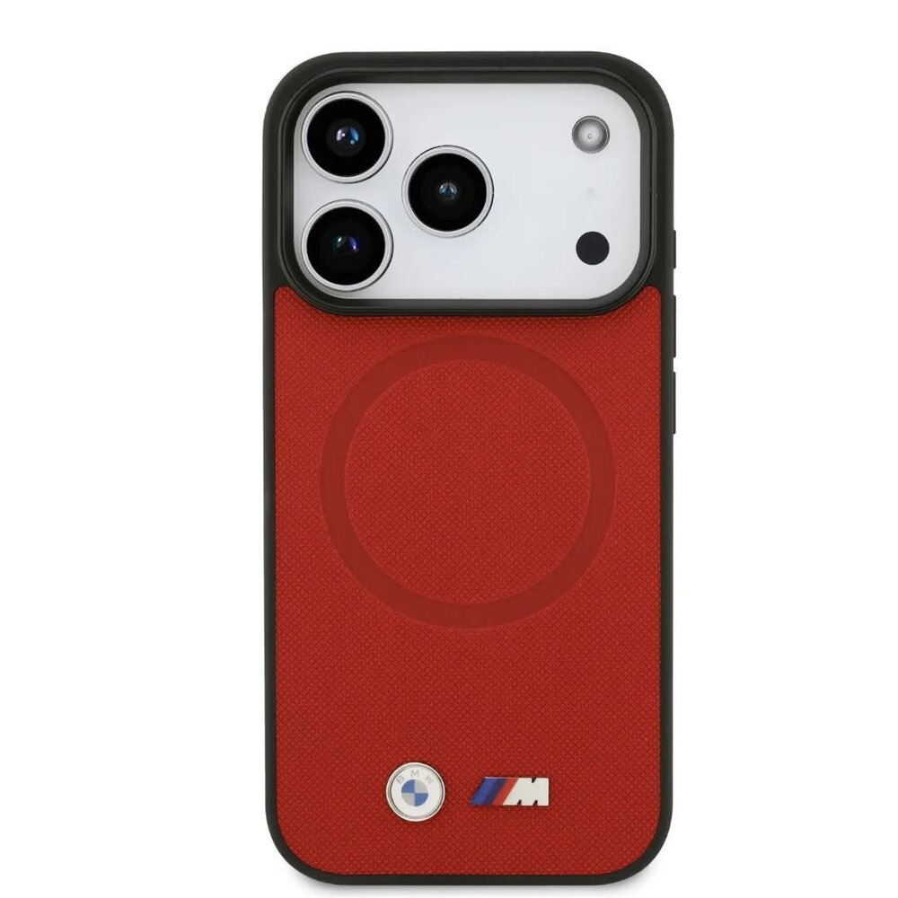 BMW BMW iPhone 17 Pro Back-Cover hul - MagSafe - Full Wrapped Leather Case With Metal Logos - Rot BMW BMW iPhone 17 Pro Back-Cover hul - MagSafe - Full Wrapped Leather Case With Metal Logos - Rot