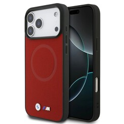 BMW iPhone 17 Pro Max/iPhone 18 Pro Max Backcoverhoesje - MagSafe - Volledig met leer bekleed hoesje met metalen logo's - Rood