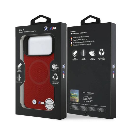 BMW BMW iPhone 17 Pro Max/iPhone 18 Pro Max Coque arrière MagSafe Revêtement intégral en cuir logos métalliques - Rouge