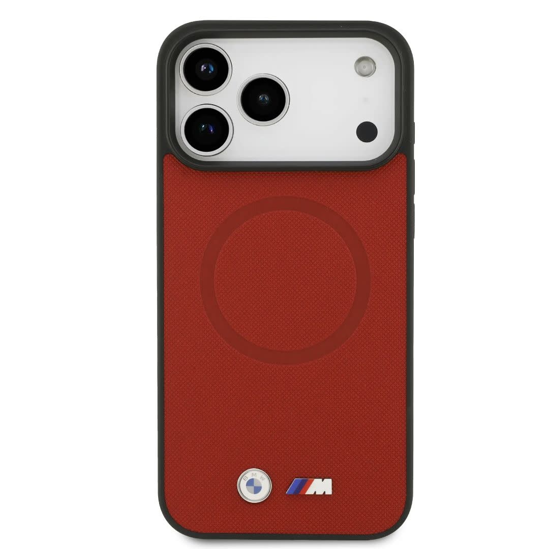 BMW BMW iPhone 17 Pro Max Backcover hoesje - MagSafe - Full Wrapped Leather Case With Metal Logos - Rood, foto 3 van 6