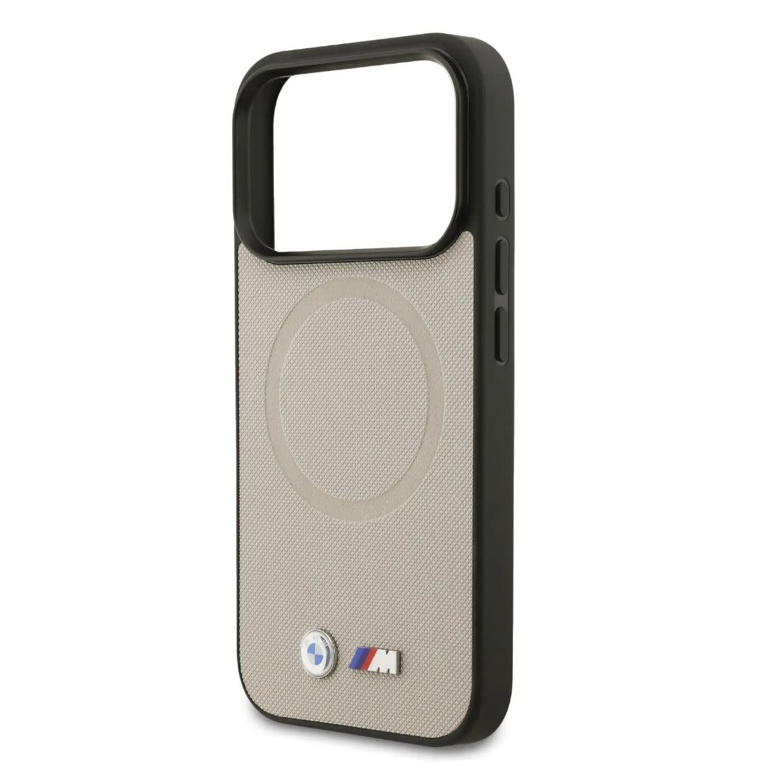 BMW BMW iPhone 17 Pro Backcover hoesje - MagSafe - Full Wrapped Leather Case With Metal Logos - Grijs, foto 5 van 6