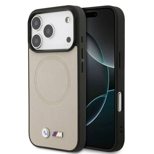 BMW BMW iPhone 17 Pro/iPhone 18 Pro Coque arrière MagSafe Revêtement intégral en cuir logos métalliques - Gris