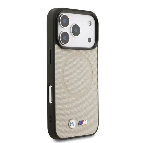 BMW BMW iPhone 17 Pro/iPhone 18 Pro Coque arrière MagSafe Revêtement intégral en cuir logos métalliques - Gris