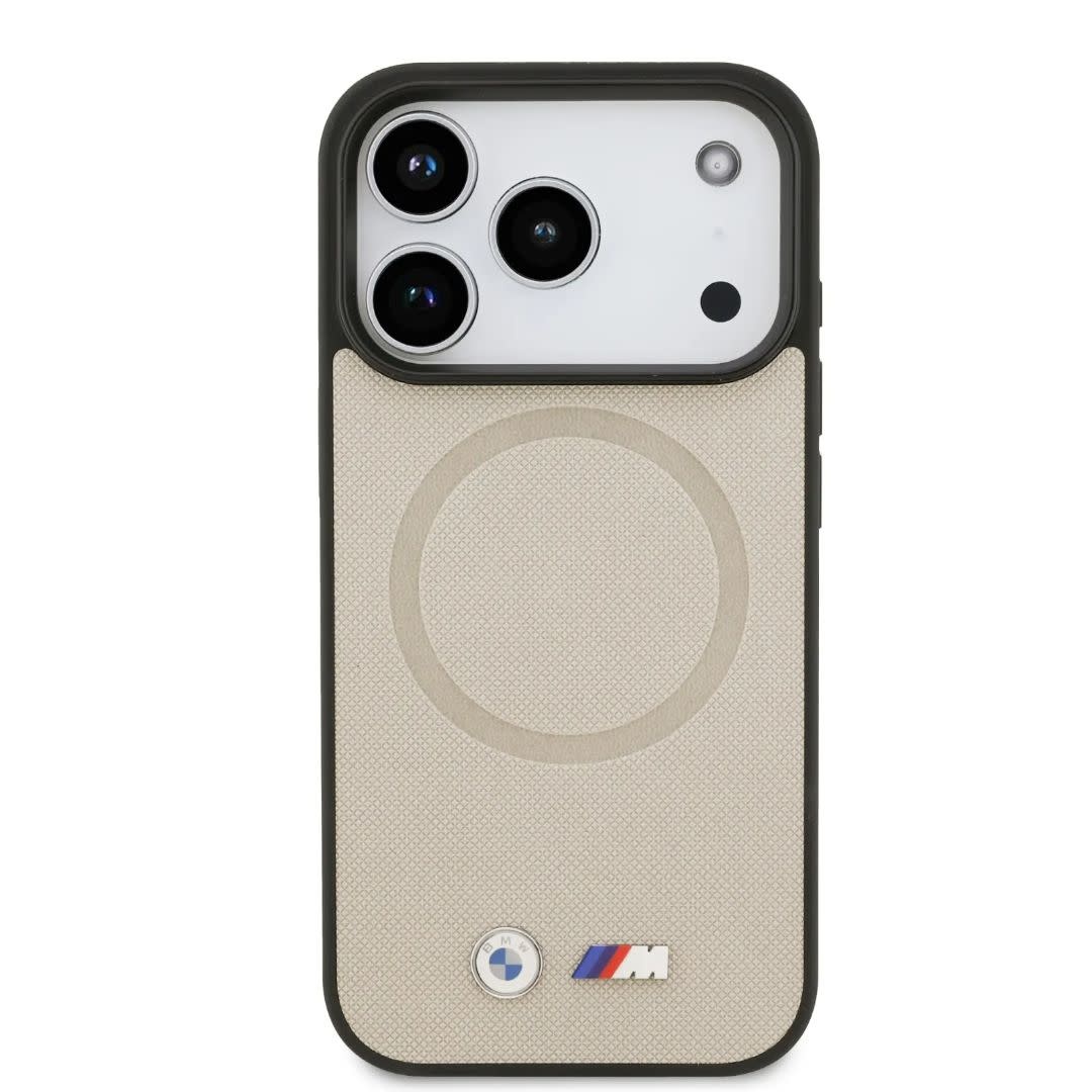 BMW BMW iPhone 17 Pro Backcover hoesje - MagSafe - Full Wrapped Leather Case With Metal Logos - Grijs, foto 3 van 6