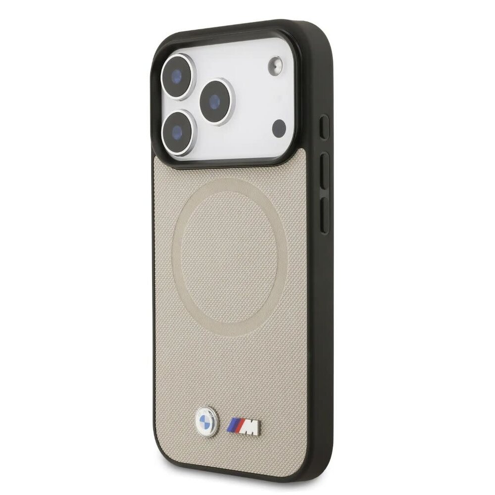 BMW BMW iPhone 17 Pro Back-Cover hul - MagSafe - Full Wrapped Leather Case With Metal Logos - Grau BMW BMW iPhone 17 Pro Back-Cover hul - MagSafe - Full Wrapped Leather Case With Metal Logos - Grau