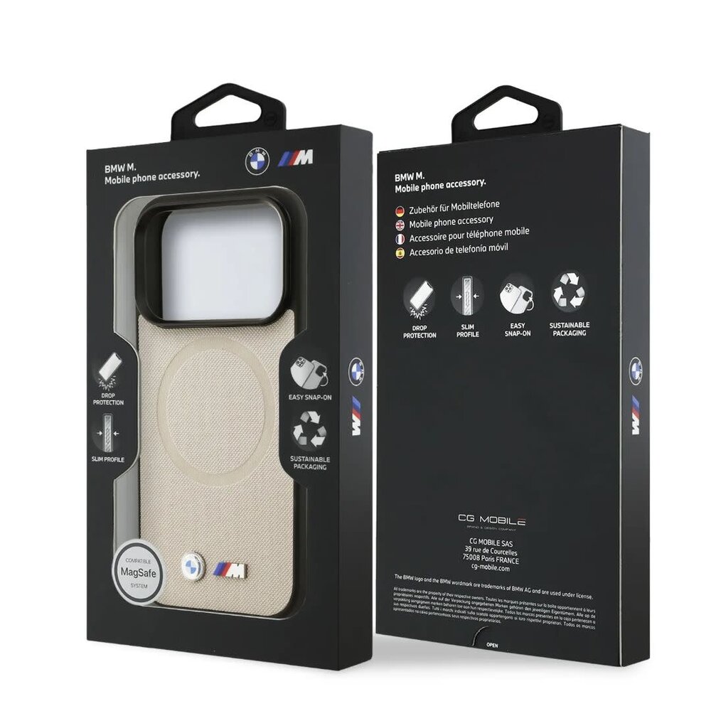 BMW BMW iPhone 17 Pro Back-Cover hul - MagSafe - Full Wrapped Leather Case With Metal Logos - Grau BMW BMW iPhone 17 Pro Back-Cover hul - MagSafe - Full Wrapped Leather Case With Metal Logos - Grau