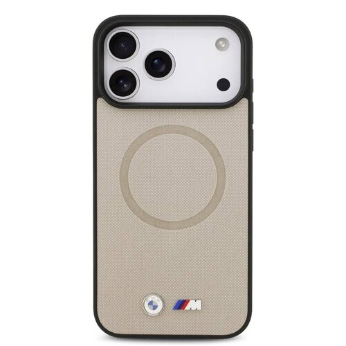 BMW BMW iPhone 17 Pro Max/iPhone 18 Pro Max Coque arrière MagSafe Revêtement intégral en cuir logos métalliques - Gris