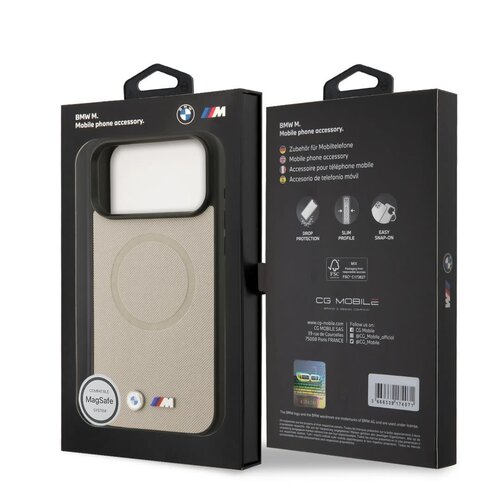 BMW BMW iPhone 17 Pro Max/iPhone 18 Pro Max Coque arrière MagSafe Revêtement intégral en cuir logos métalliques - Gris