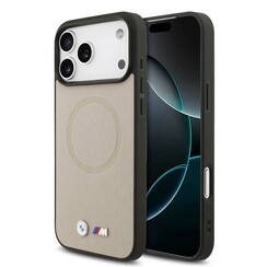 BMW iPhone 17 Pro Max Back cover case - MagSafe - Full Wrapped Leather Case With Metal Logos - Grey