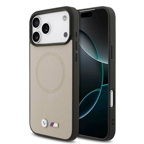 BMW BMW iPhone 17 Pro Max/iPhone 18 Pro Max Coque arrière MagSafe Revêtement intégral en cuir logos métalliques - Gris