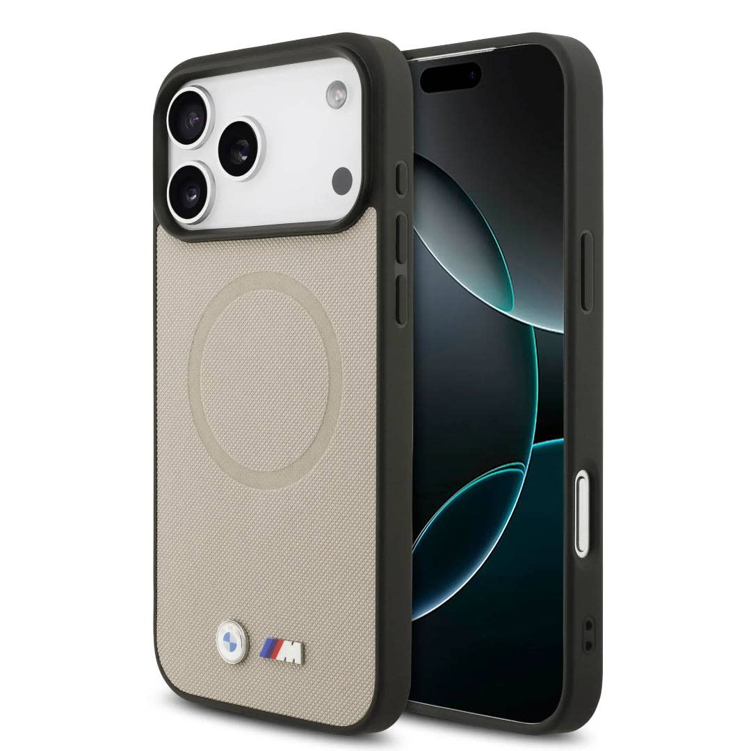BMW BMW iPhone 17 Pro Max Backcover hoesje - MagSafe - Full Wrapped Leather Case With Metal Logos - Grijs