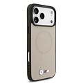 BMW BMW iPhone 17 Pro Max/iPhone 18 Pro Max Coque arrière MagSafe Revêtement intégral en cuir logos métalliques - Gris