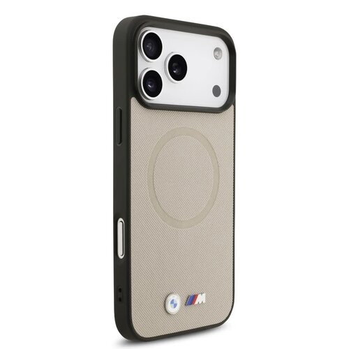 BMW BMW iPhone 17 Pro Max/iPhone 18 Pro Max Coque arrière MagSafe Revêtement intégral en cuir logos métalliques - Gris